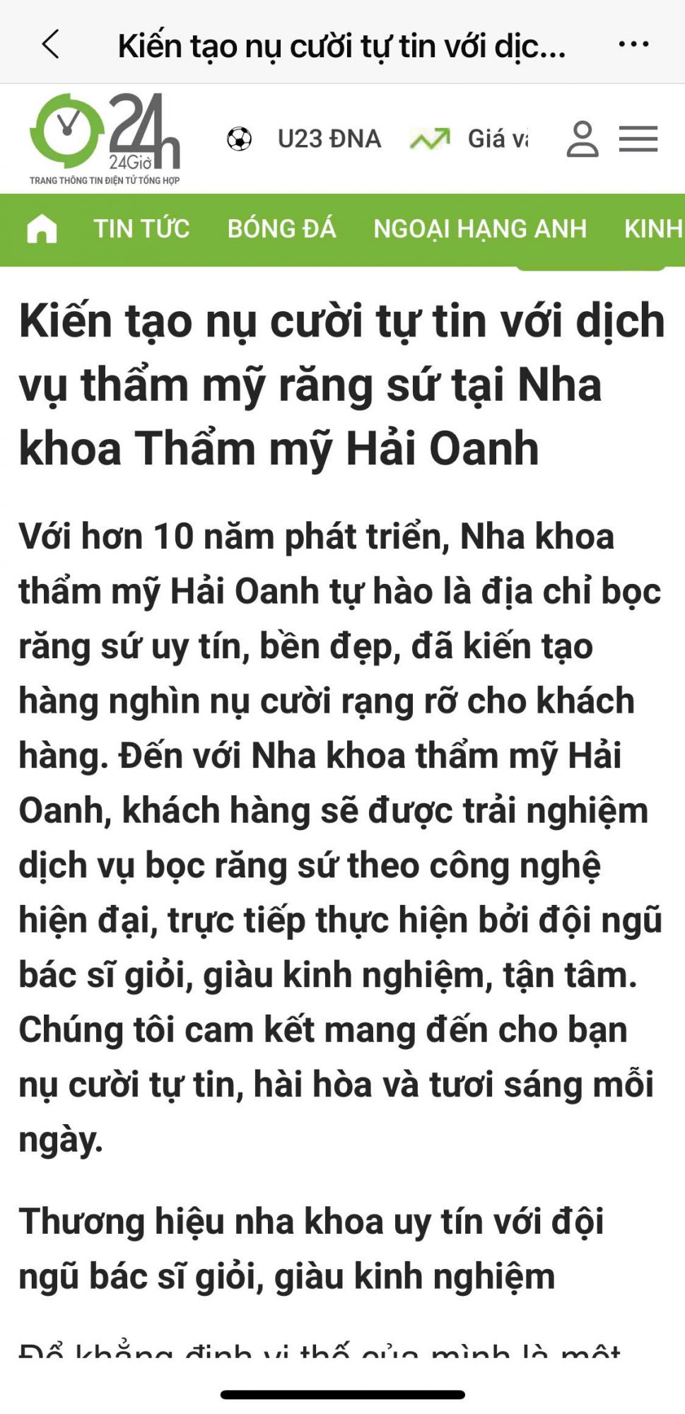 Kiến tạo nụ cười tự tin với dịch vụ thẩm mỹ răng sứ tại Nha khoa Thẩm mỹ Hải Oanh